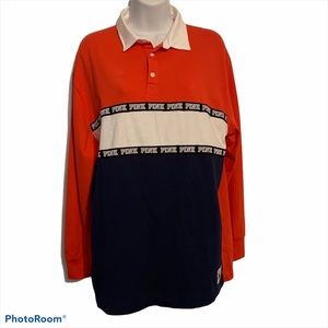 Pink Victoria’s Secret M rugby logo shirt collar